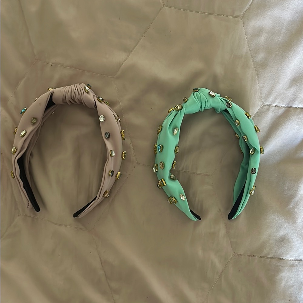Embellished Headband Set - pink and Green
